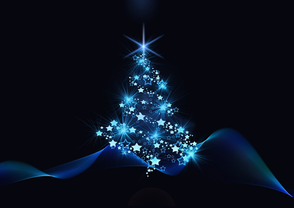 Božićno drvce u noći - ilustracija