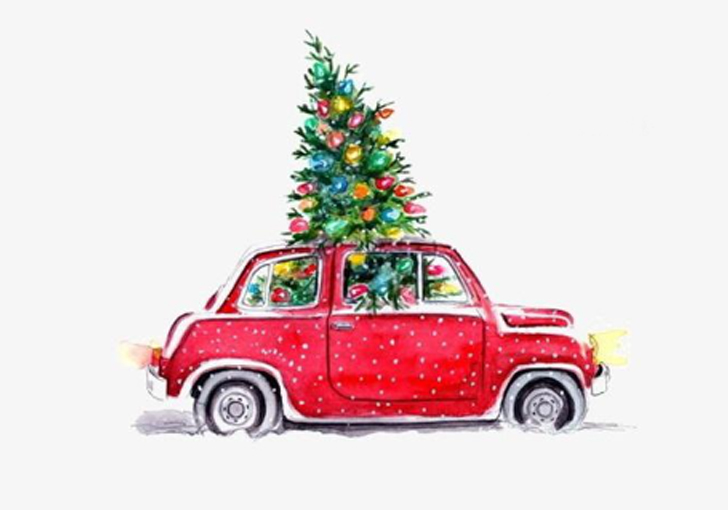 Ilustracija božićno drvce u automobilu